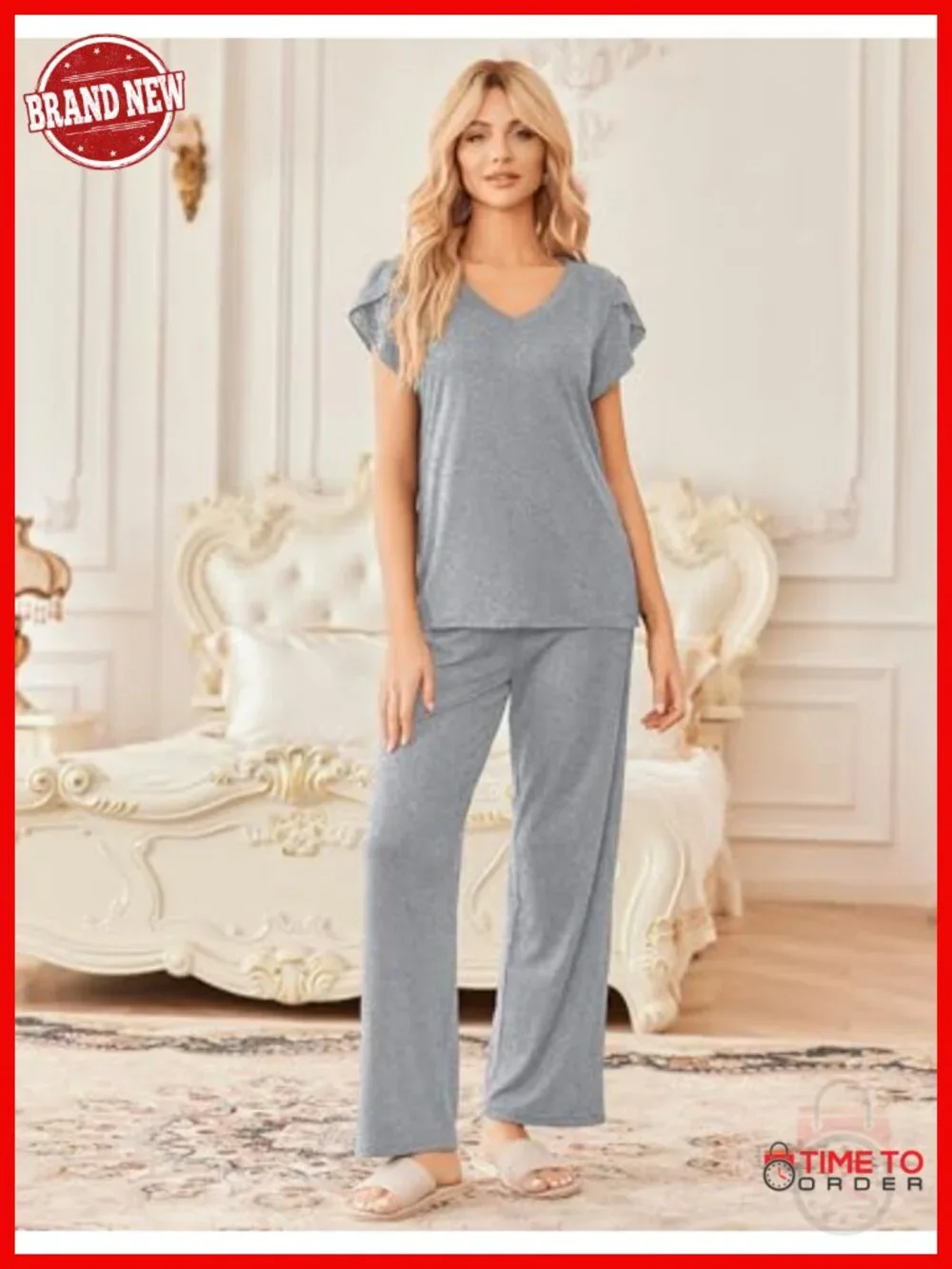2-Pack Womens Sleepwear Set Short Sleeve Pajama Top & Pants Lounge Set